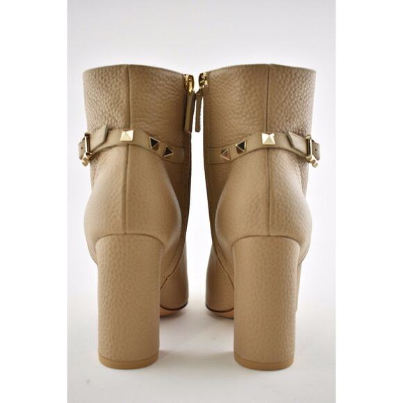 Valentino Rockstud 90 Beige Nude Leather Short Ankle Block Heel Boot Bootie 39.5 - Picture 10 of 11